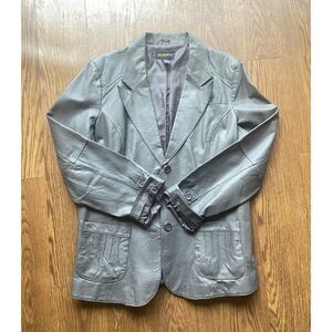 Office Siren 90s Oversized 100% Gray Leather Blazer